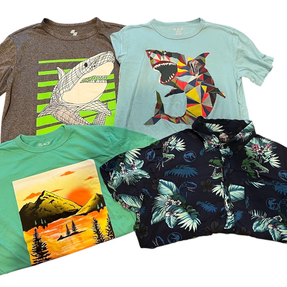Boy’s Shark/Dinosaur Graphic Kids T-Shirt Set Size XL/14